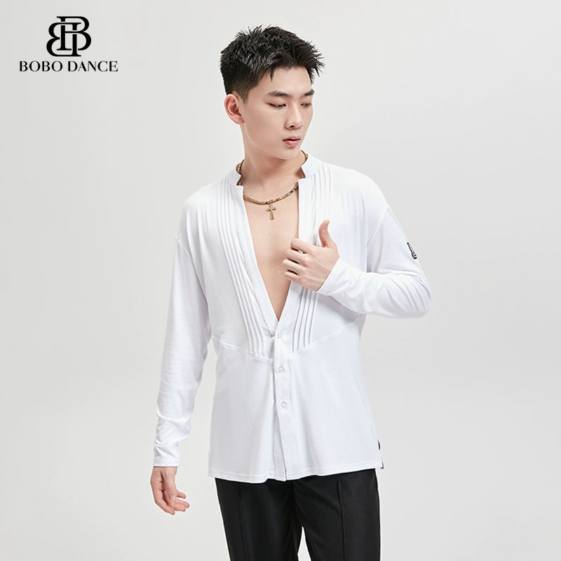 BOBO boys new Latin dance clothes professional tops adult practice clothes art test performance training clothes men's shirts