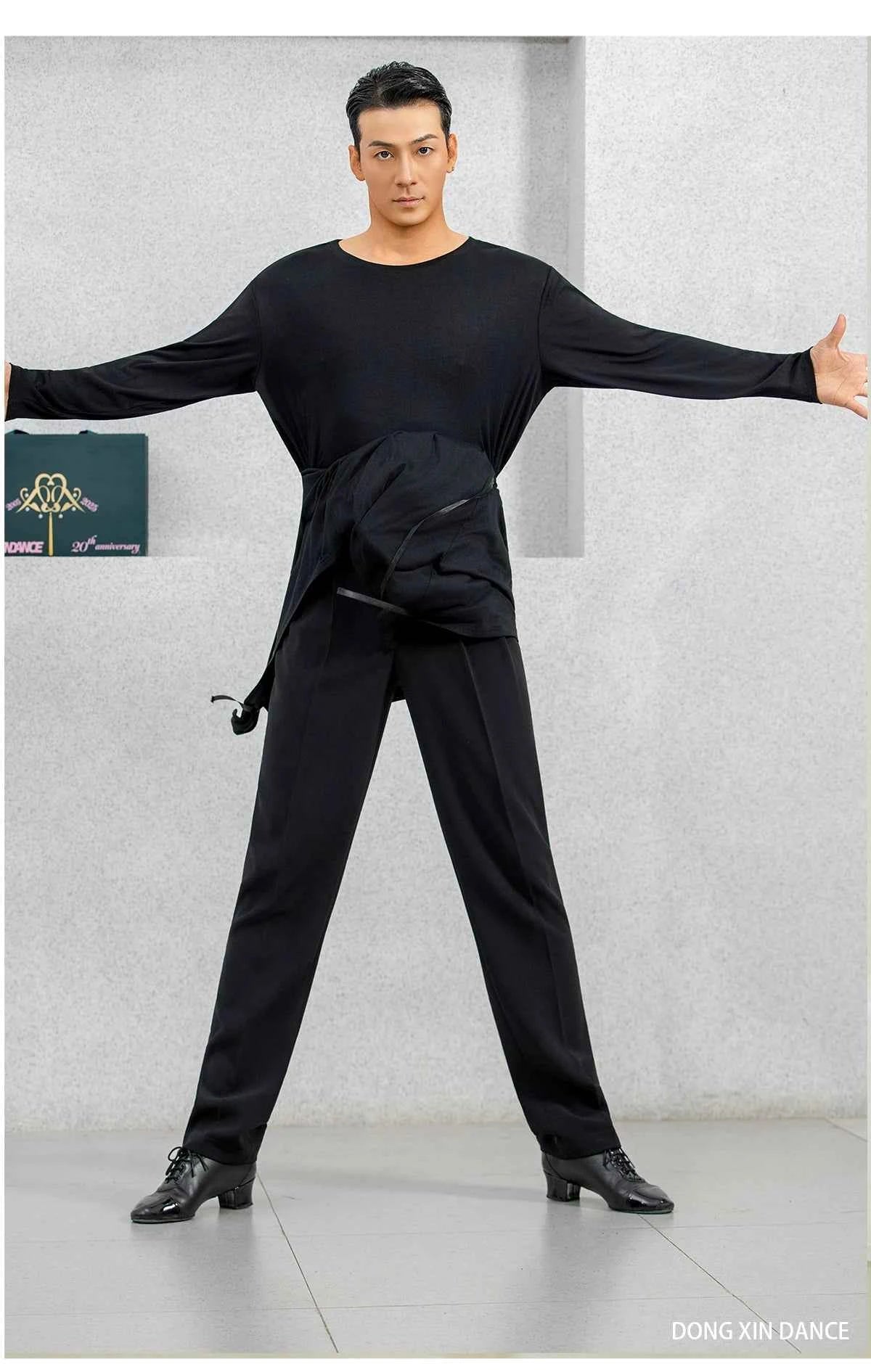 Dongxin dance suit Latin dance Tencel long-sleeved practice top, waist lace-up race NY789