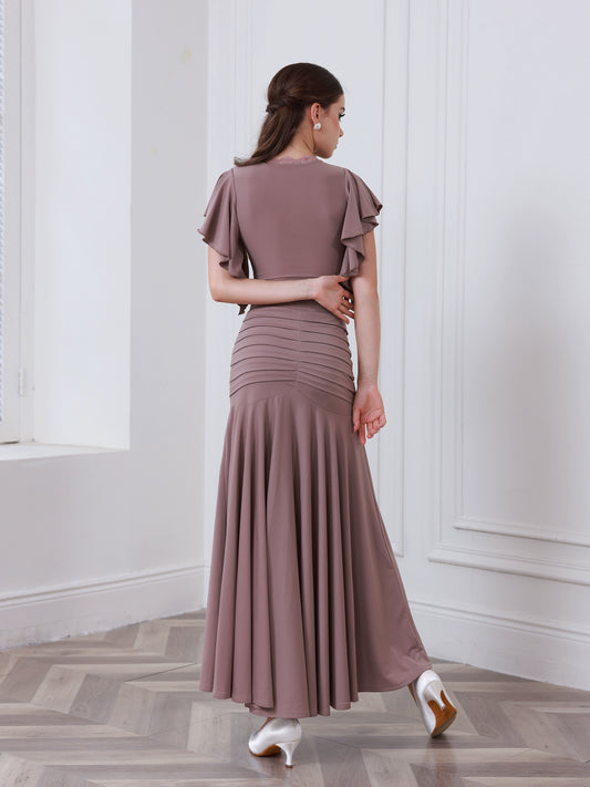TID new high-end dance clothes, high-end waltz ballroom dance skirt, foreign-style sleeve top