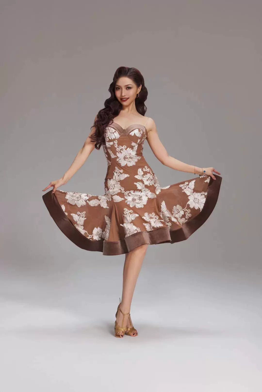 VERNAxBANGGIRL VABGY017 French three-dimensional flower big swing skirt Latin performance practice clothes