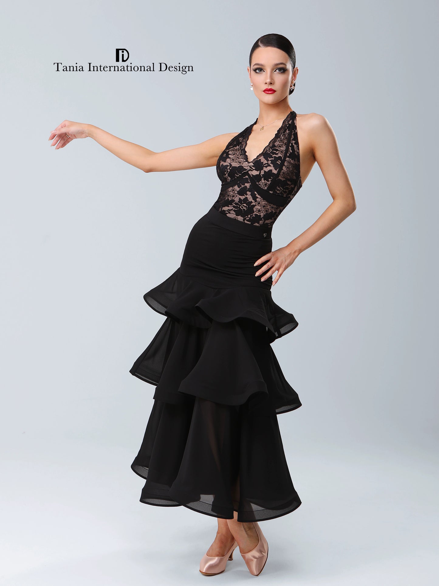 TID new ballroom dance skirt lace V-neck Latin top women's split 2-piece set national standard dance clothes