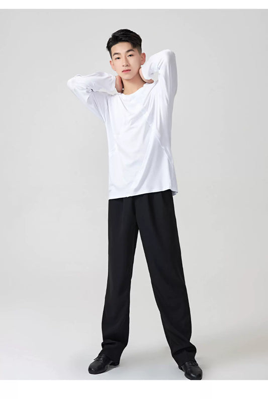 BOBO.L082 Boys Latin Dance Suit Crew Neck Black and White T-Shirt Men's Ballroom Dance Professional Latin Practice Suit Dance Top - Mine·Jas
