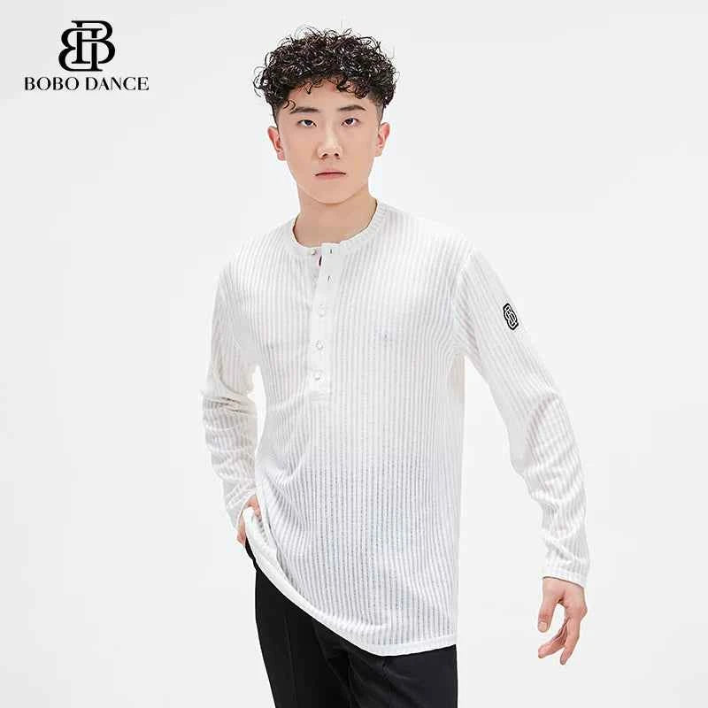 BOBO Men's Latin Dance Suit High-end Professional Practice Suit Adult Personality Performance Top Long Sleeve Dance Suit