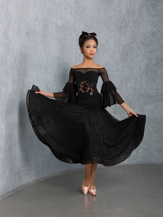 TID national standard ballroom dance skirt new high-end lace splicing fishbone double-layer skirt modern dance practice suit