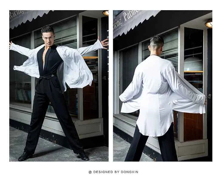 Dongxin dance NY234 men's Tencel cardigan, Latin dance professional dance suit, long-sleeved practice suit