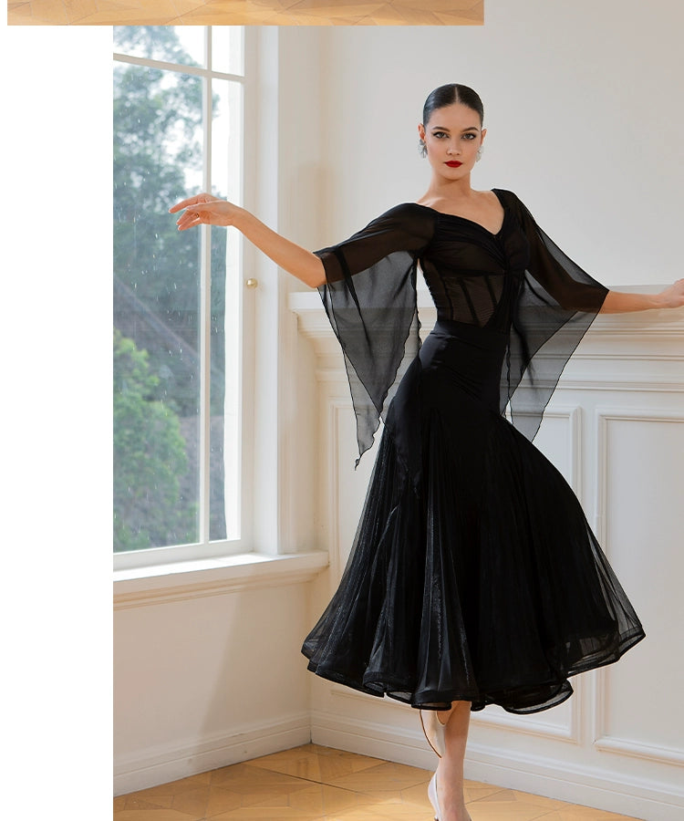 TID Ballroom skirt double-layer skirt temperament national standard long skirt adult ballroom dance practice clothes