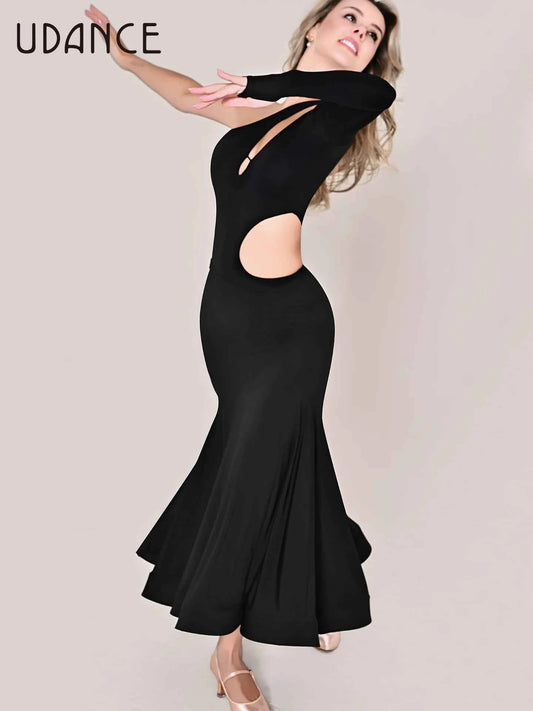 UDANCE Ballroom Dance Fishtail Maxi Skirt High Waist Pleated Fishbone Swing Skirt AMD04