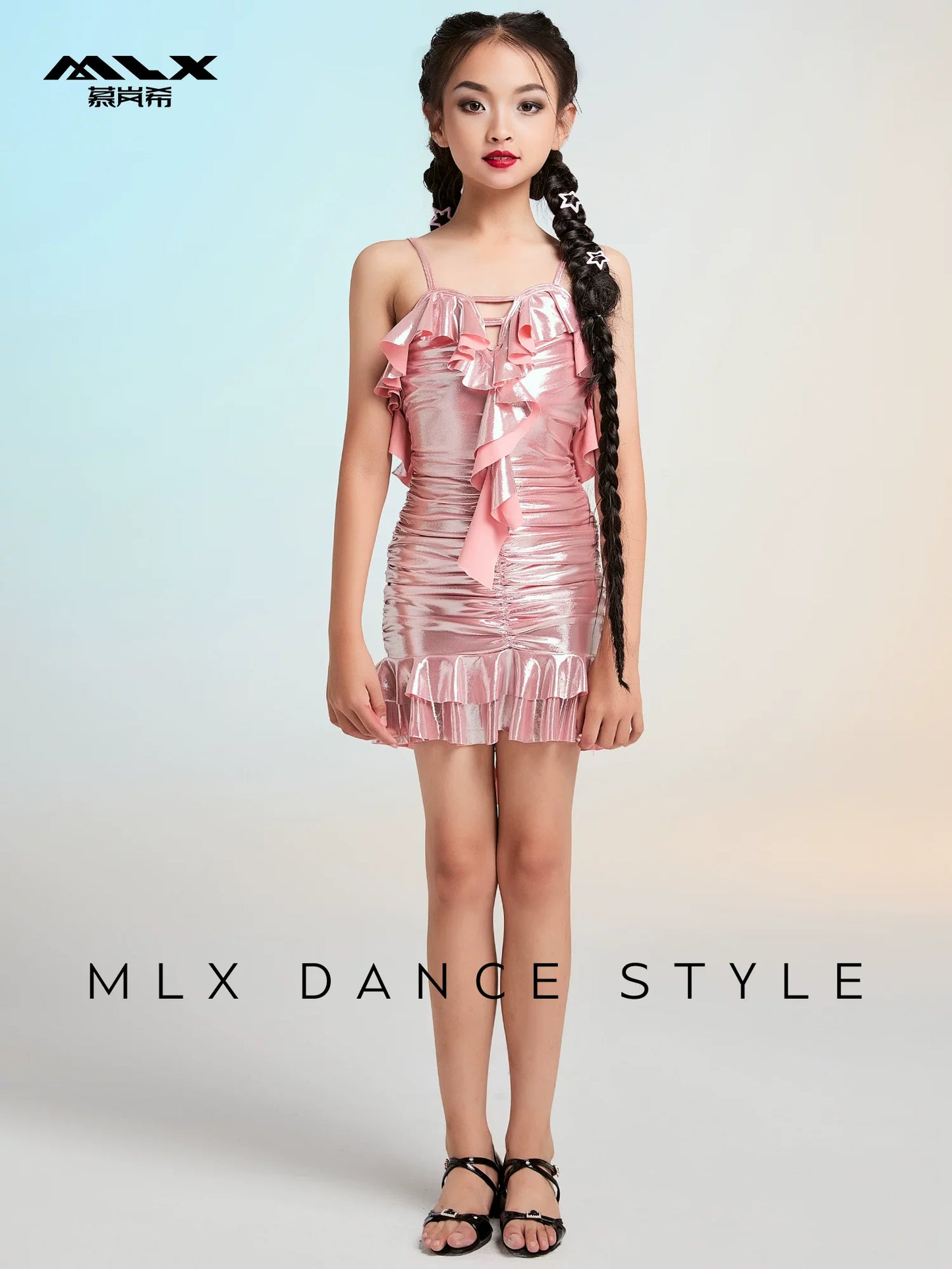 Abbigliamento MLX professionale per la danza latina per bambini, vestito con schiena scoperta, abito da allenamento e performance di danza per bambini di livello avanzato