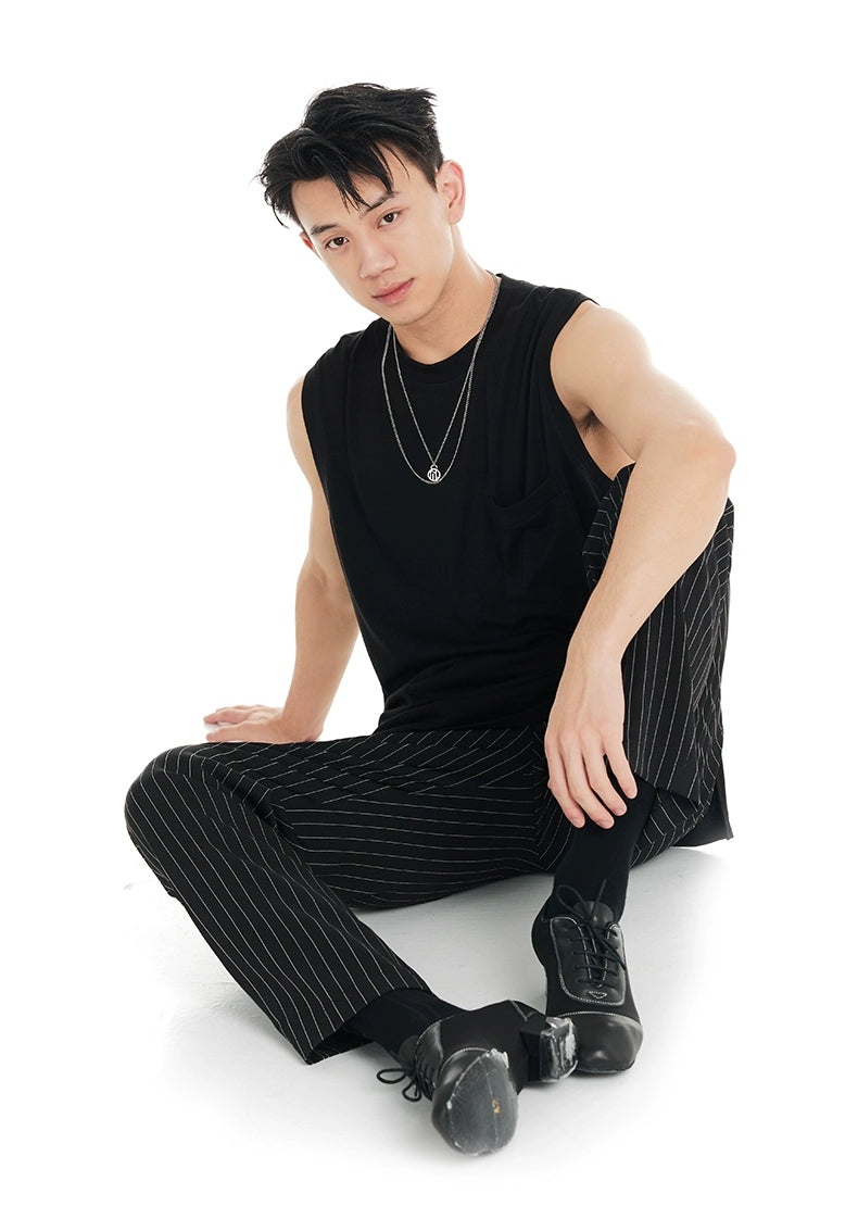 DUYQ "Black and White" Men's 001 Black Sleeveless Vest Versatile Single Product National Standard Latin Dance Practice Suit