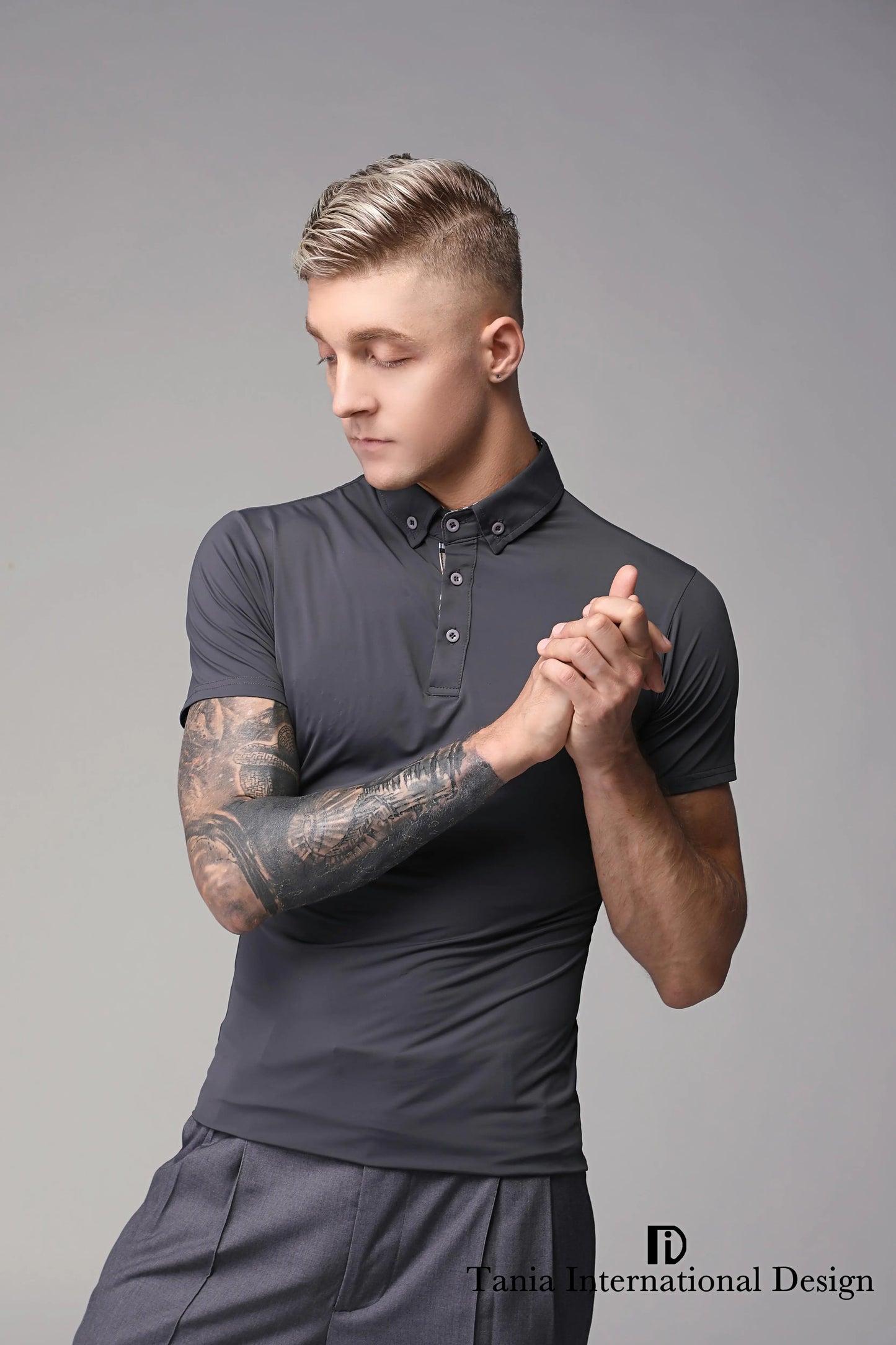 TID. A002 men's Ballroom top short-sleeved Latin ballroom dance adult dance practice clothes spring and summer lapel polo shirt