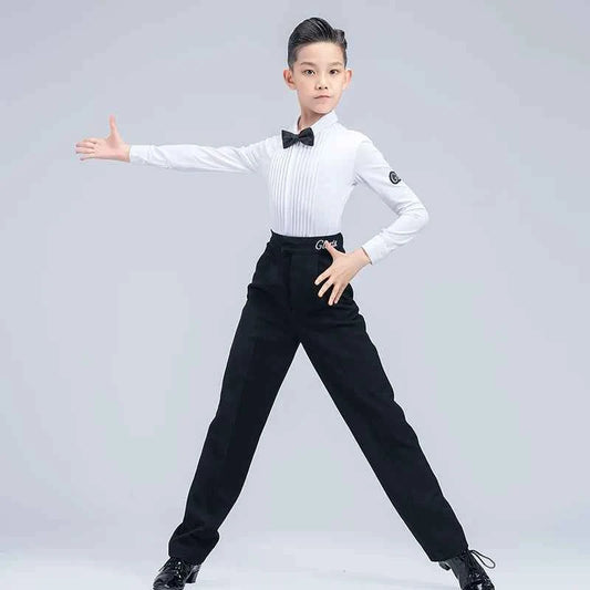 G.DANCE Children's Dance Costume Boys Latin Modern Dance White Shirt Trousers Performance Competition Regulations Uniform 5104