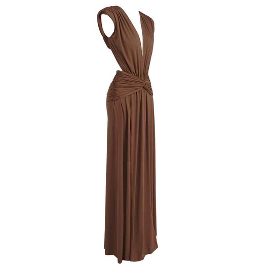 BD2673 Twist gathered sleeveless deep V dress