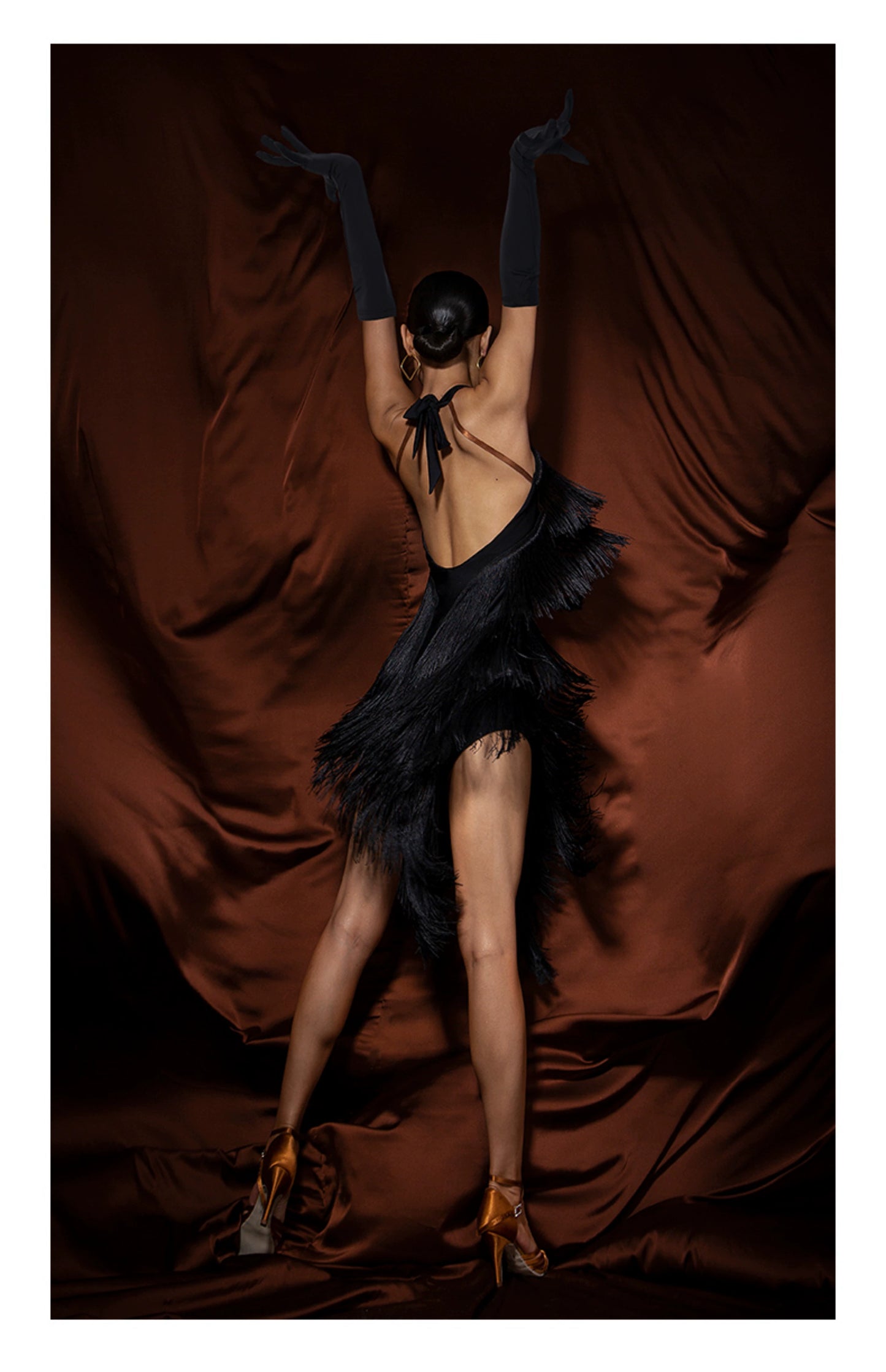 WJJdance Latin dance dress women's new neck strap arc tassel national standard practice suit competition