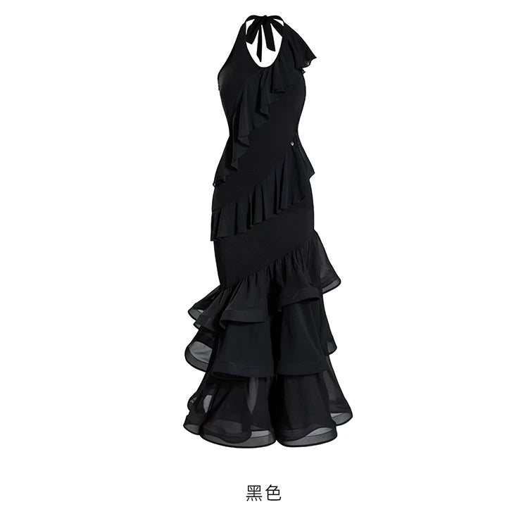 TID neck dress, multi-layer skirt, large swing skirt, high-end ballroom dance skirt
