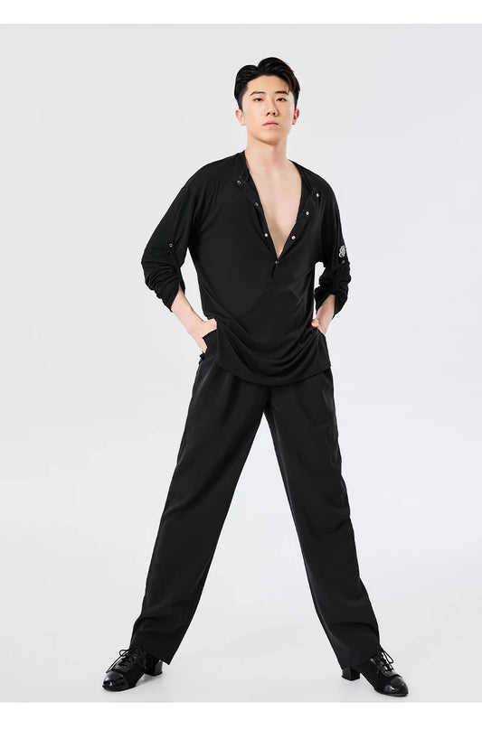 BOBO. L155 Boys Latin Dance Suit T-Shirt Men's Ballroom Dance Professional Training Latin Practice Suit Dance Top
