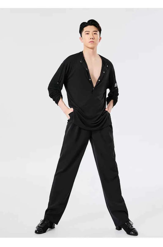 BOBO. L155 Boys Latin Dance Suit T-Shirt Men's Ballroom Dance Professional Training Latin Practice Suit Dance Top