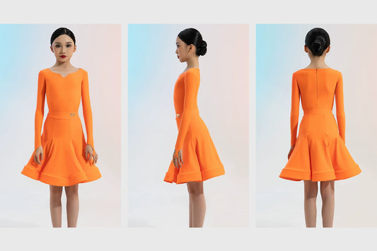 MLX Gold 8857 Competition Level Children's Dance Examination Standard Regulations Long Sleeve Children's Latin Dance Competition Clothing