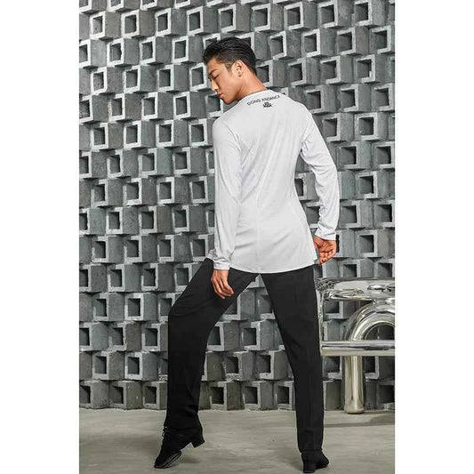 Dongxin dance suit, Latin dance V-neck single-breasted long-sleeved top, national ballroom dance professional practice suit male adult NY624