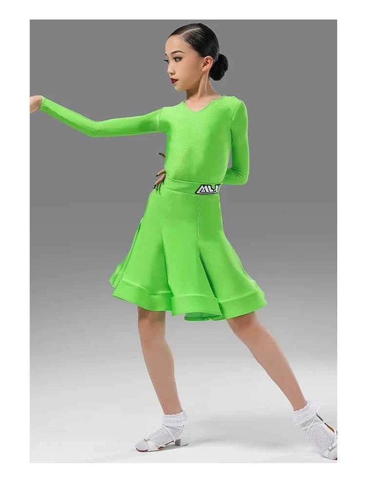 MLX.8956 Children's Latin Dance Costumes Girls Long Sleeve Competition Regulations Clothing Children's Dance Performance Costumes