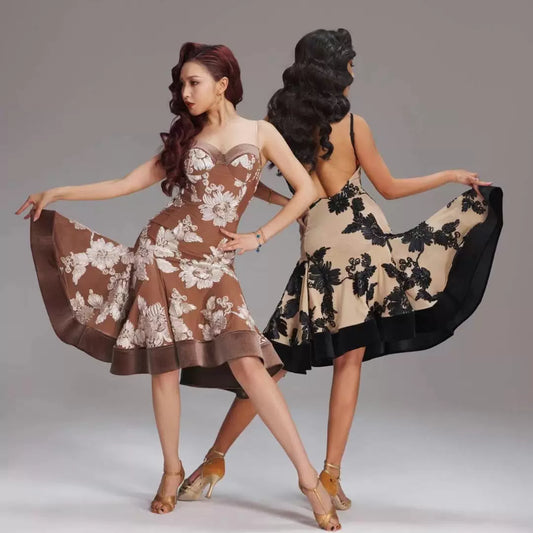 VERNAxBANGGIRL VABGY017 French three-dimensional flower big swing skirt Latin performance practice clothes