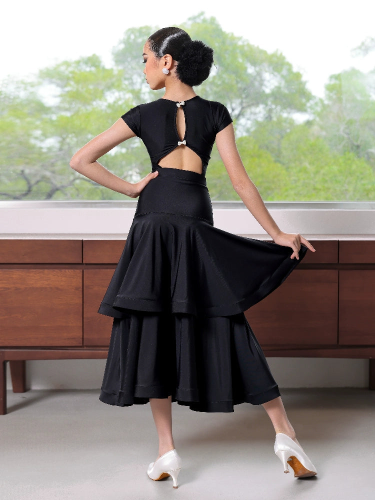 TID. CM2420 children's ballroom dance skirt spring and summer new bow double-layer skirt large swing skirt high-end national ballroom dance suit