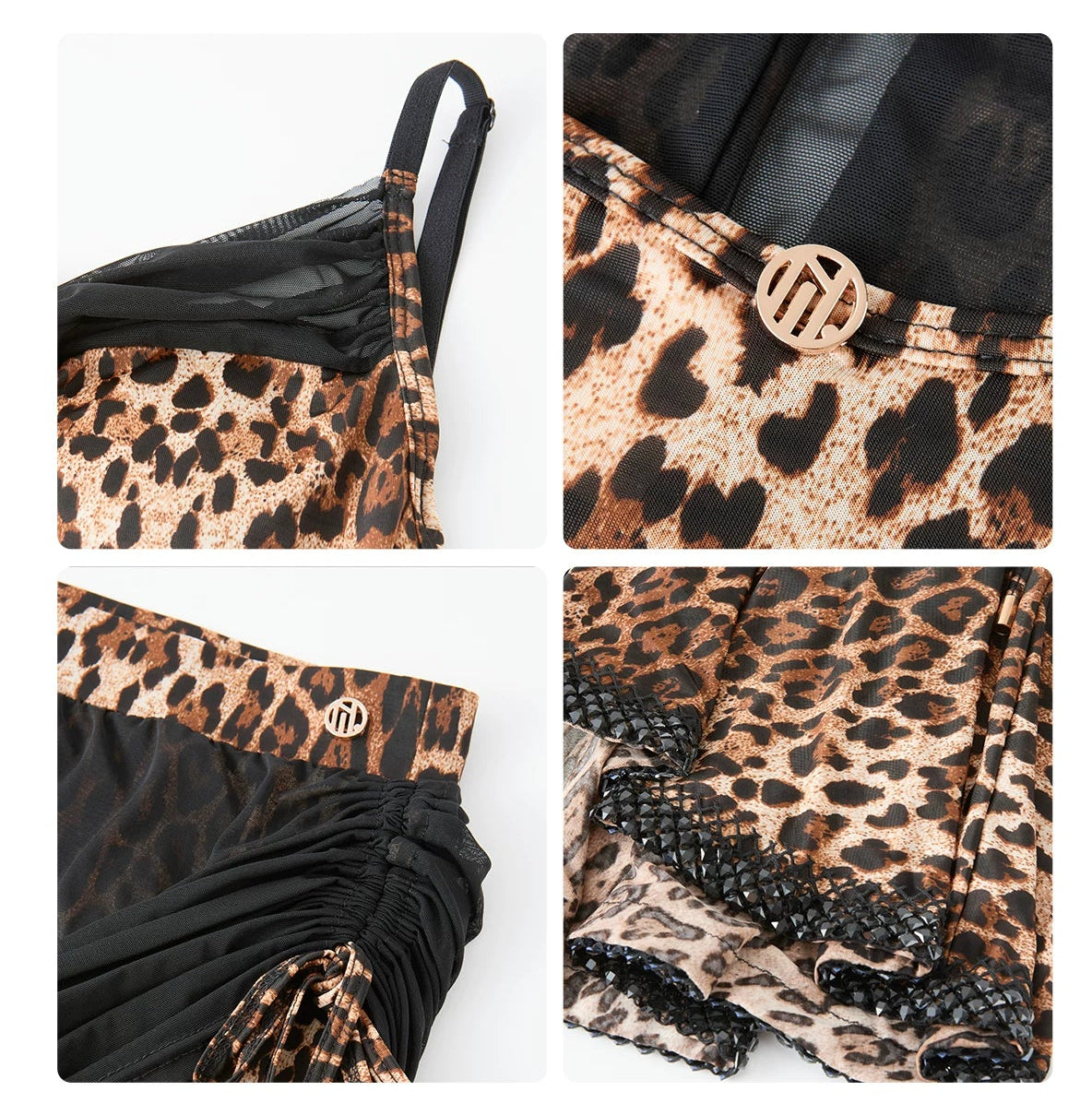 DUYQ "Leopard Hidden, Xia Ying" Latin 007 original splicing design one-piece top national standard women's Latin dance uniform - Mine·Jas