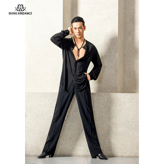 Dongxin Dance Suit Latin Dance Crew Neck Cardigan Men's Top Practice Suit Training Suit NY840