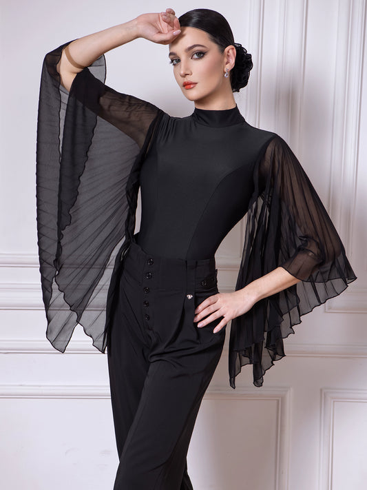 TID.B046 ballroom dance practice suit top new pleated large floating sleeves national ballroom dance suit