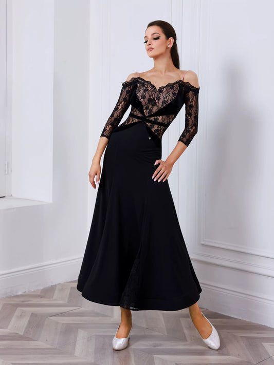 TID ballroom dance dress long-sleeved lace dress waltz ballroom dance dress D027H