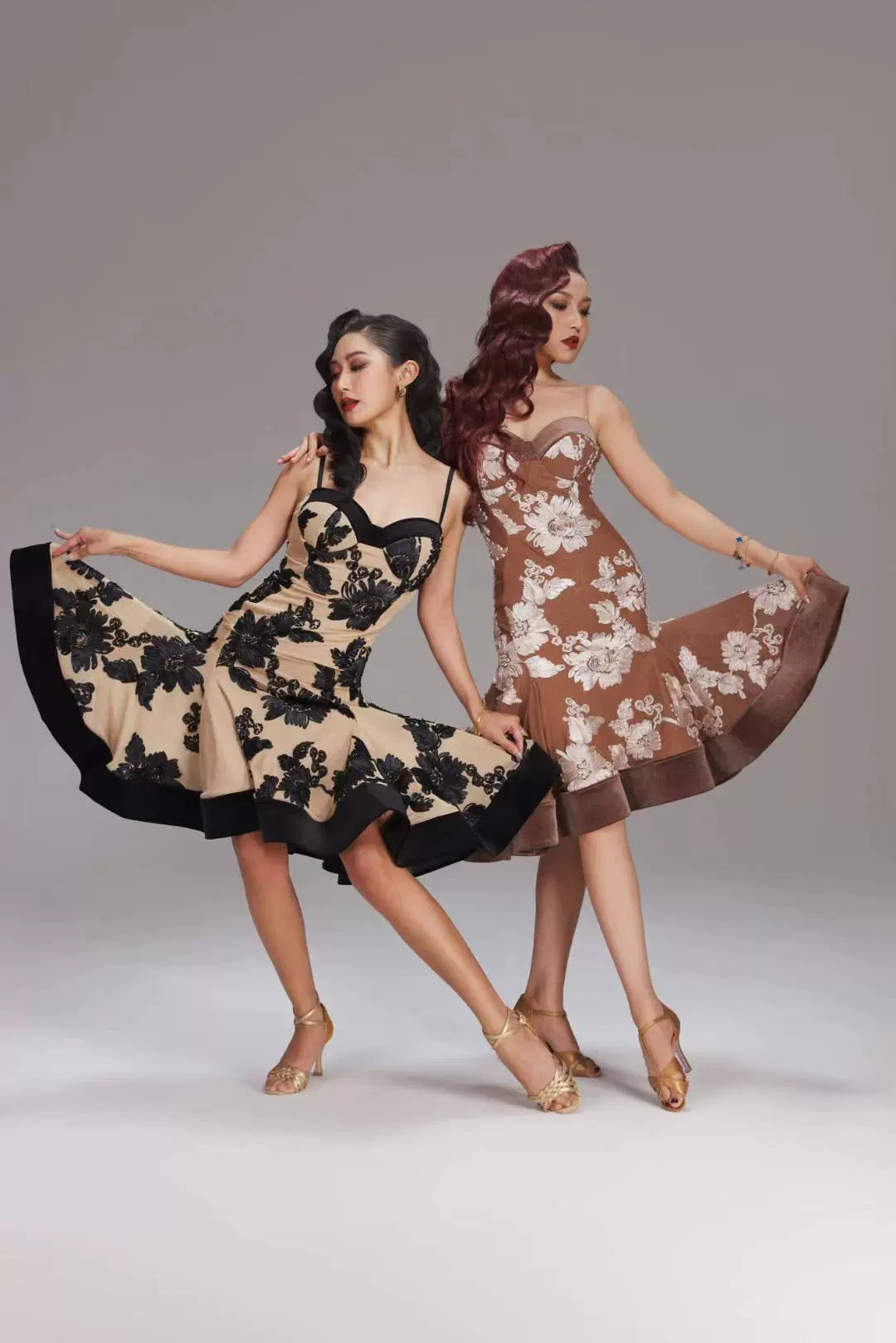 VERNAxBANGGIRL VABGY017 French three-dimensional flower big swing skirt Latin performance practice clothes