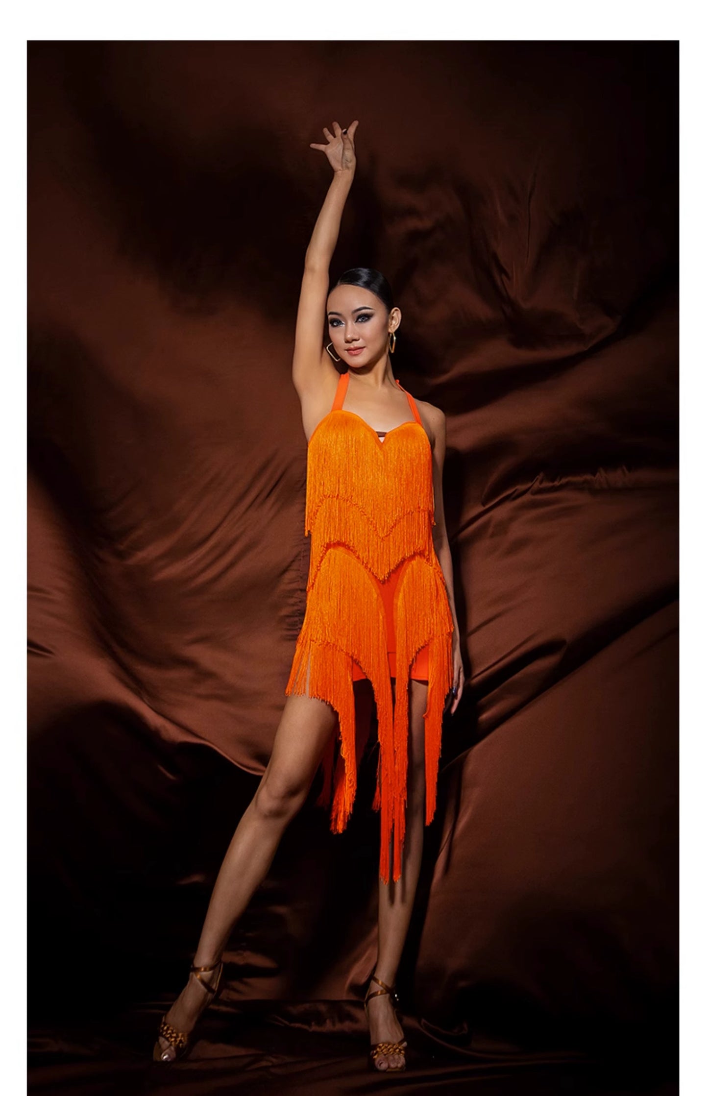 WJJdance Latin dance dress women's new neck strap arc tassel national standard practice suit competition