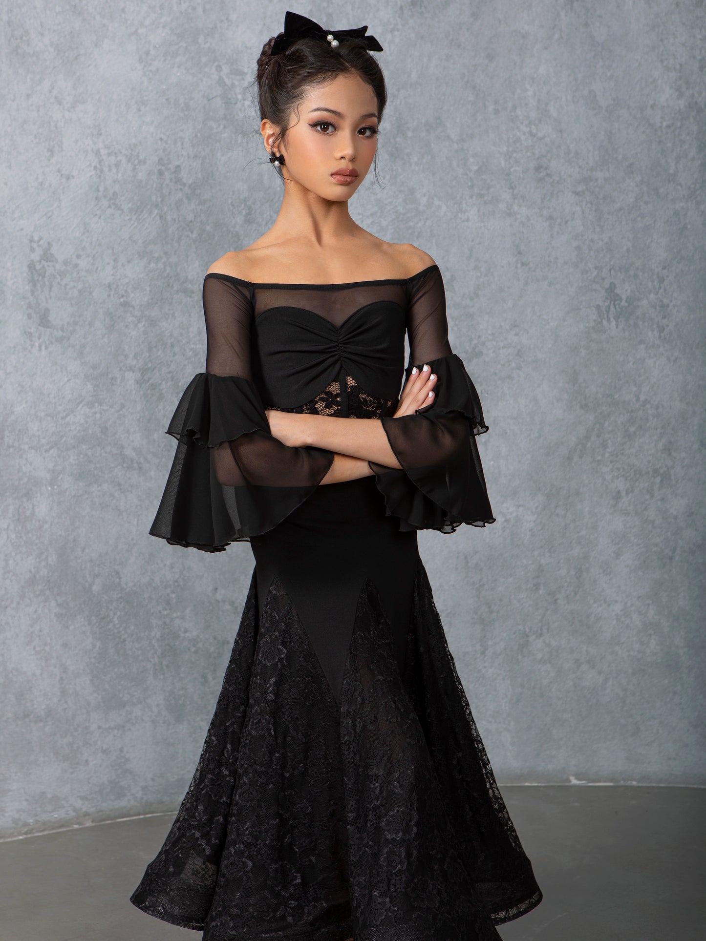 TID national standard ballroom dance skirt new high-end lace splicing fishbone double-layer skirt modern dance practice suit