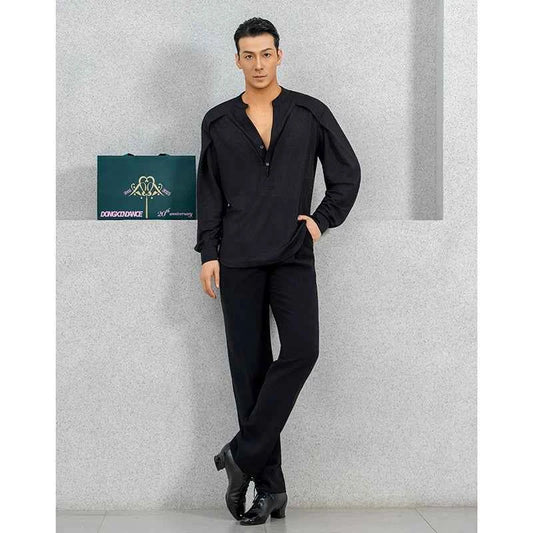 Dongxin dance suit Latin dance v-neck fake two long-sleeved tops, men's practice clothes NY719