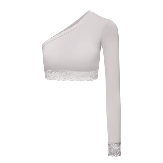 DUYQ children's style "Mountain Awakening Spring" 003 classic slanted shoulder short Latin dance girls' practice clothes professional - Mine·Jas