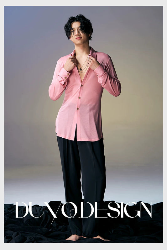 DUYQ "New Men" 017-breasted slim-fit shirt national standard men's Latin dance professional practice clothes daily