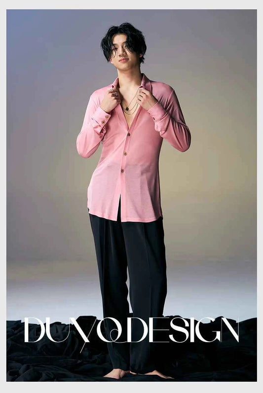 DUYQ "New Men" 017-breasted slim-fit shirt national standard men's Latin dance professional practice clothes daily