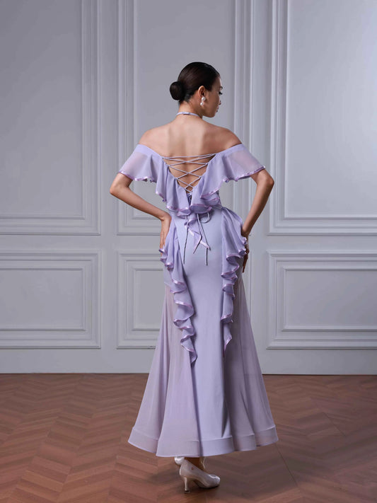 TID modern dance suit women's new ballroom dance waltz skirt lotus leaf lace slim swing skirt D040