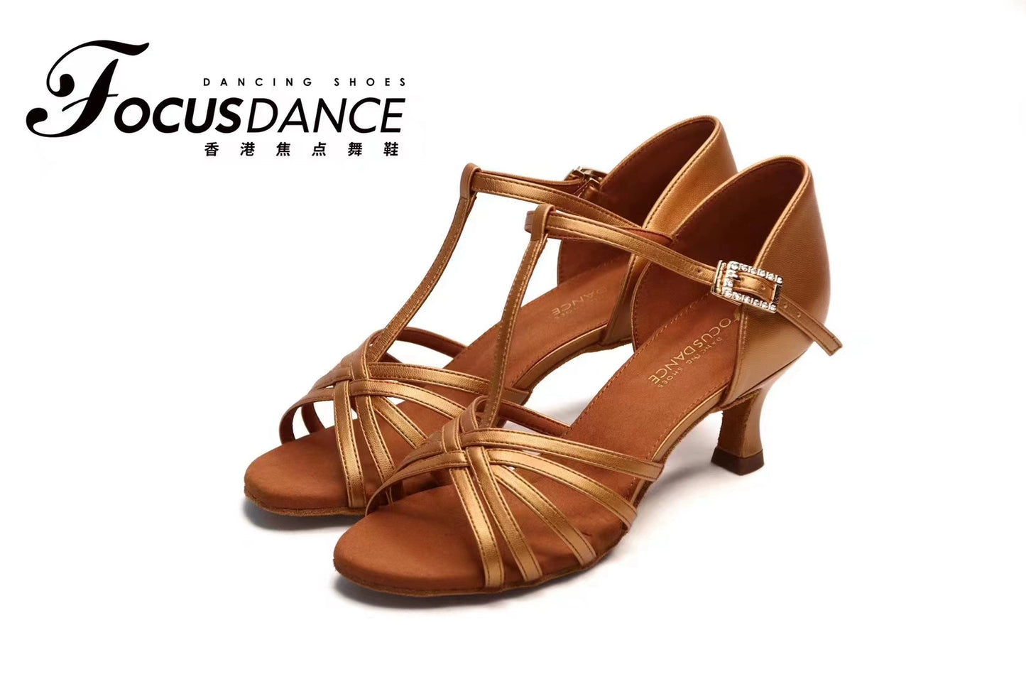 FocusDance Dance Shoes Latest Leather T straps Latin Shoes High Heels Competition Dance Practice - Mine·Jas