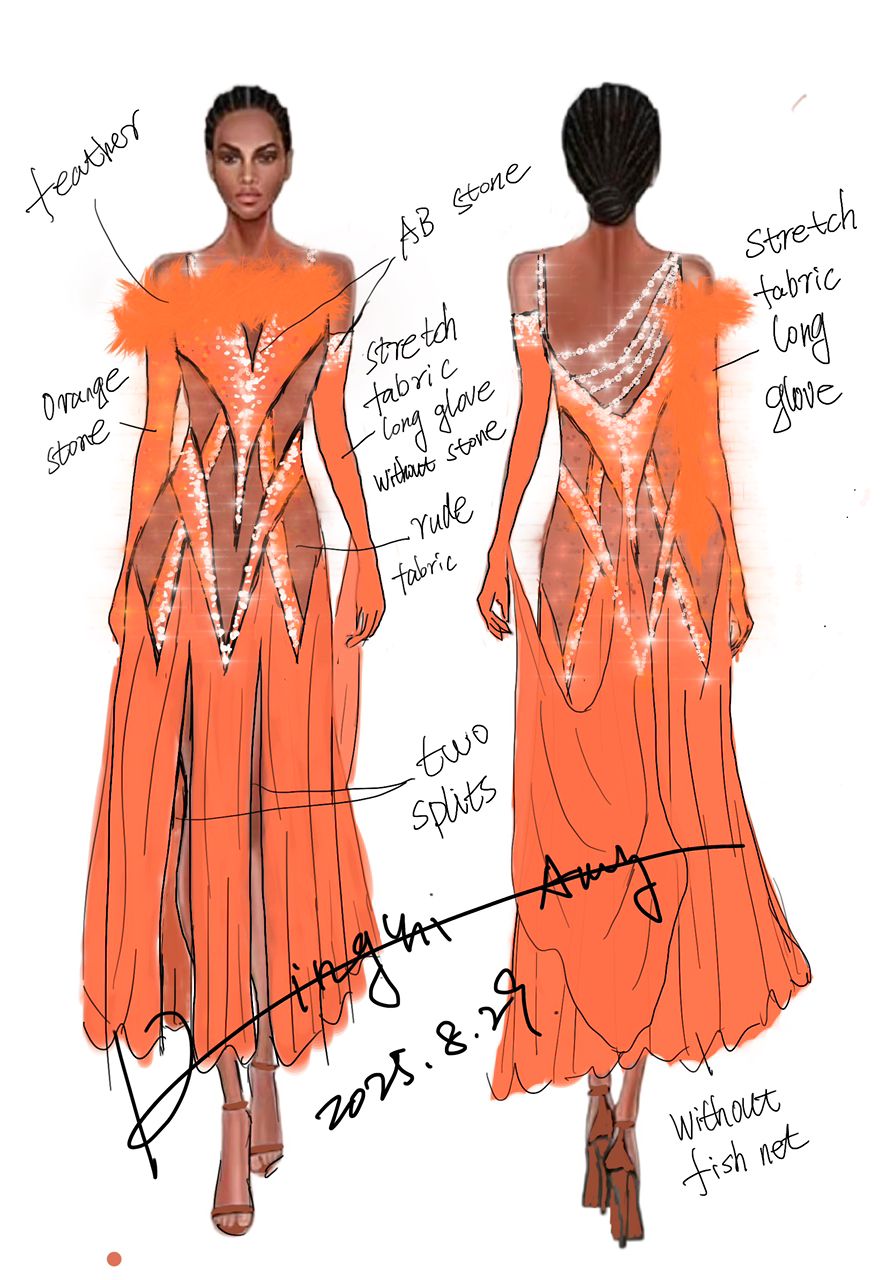 MINEJAS.S112 Orange American Smooth Ostrich Feather Performance Dress