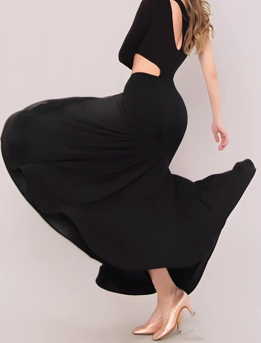 UDANCE Ballroom Dance Fishtail Maxi Skirt High Waist Pleated Fishbone Swing Skirt AMD04