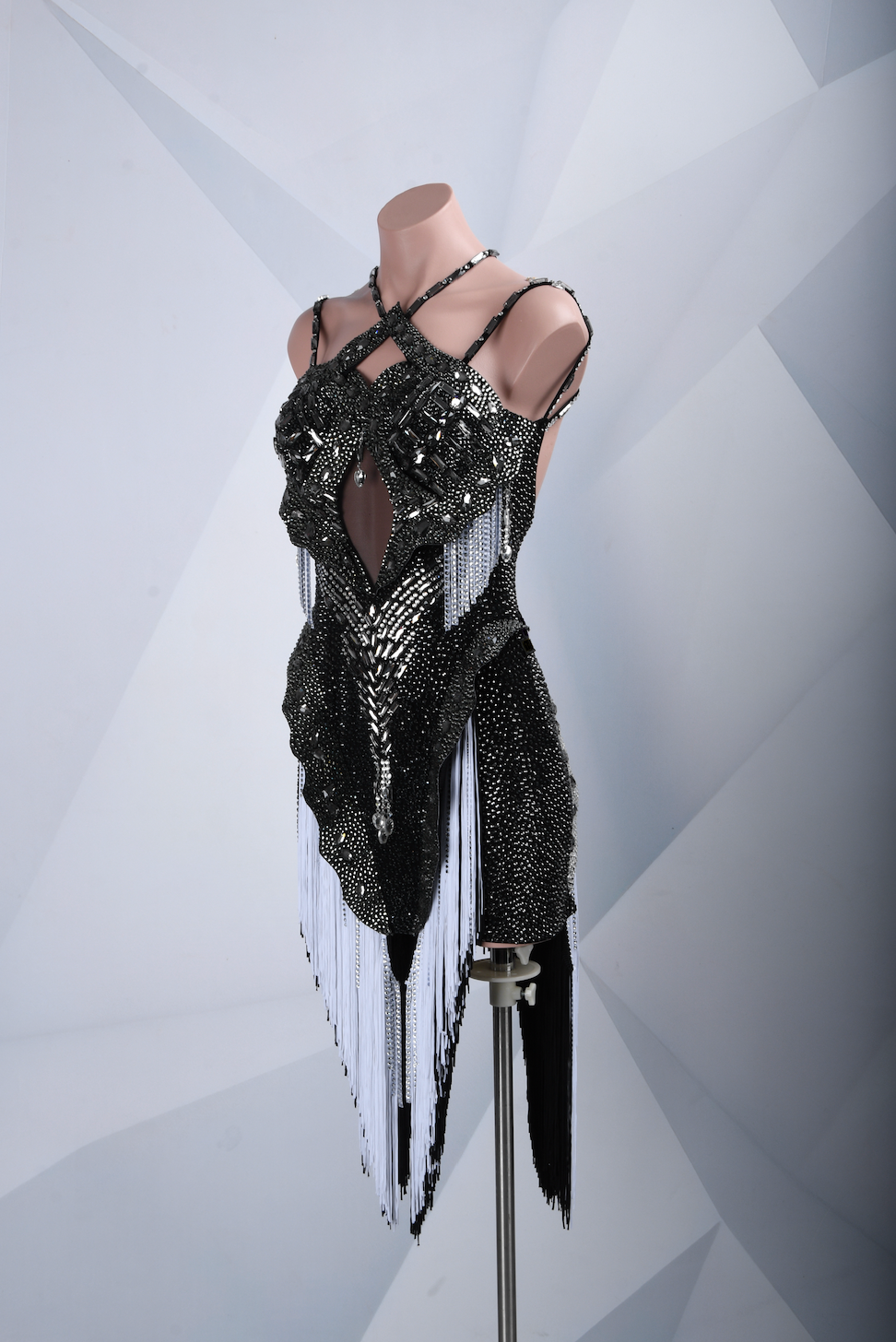 MINEJAS.L073 Black White Fringe Latin Dance Dress