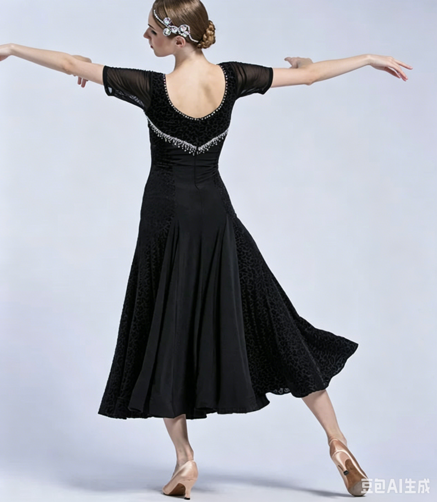 Y.M-1707 Women Ballroom Dance Practice Dress Long Big Swing Skirt Training Costume for Spring Summer