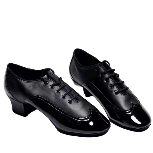 ALW.L004ME Men’s Latin Dance Shoes – Patent & Leather Spliced Ballroom Footwear - Mine·Jas