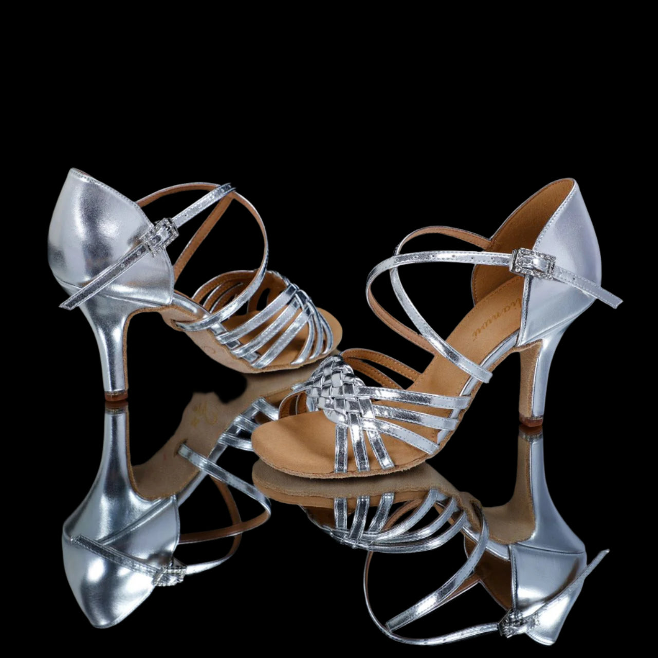 MINEJAS.L100 Shinning Leather Women’s Silver Latin Dance Shoes