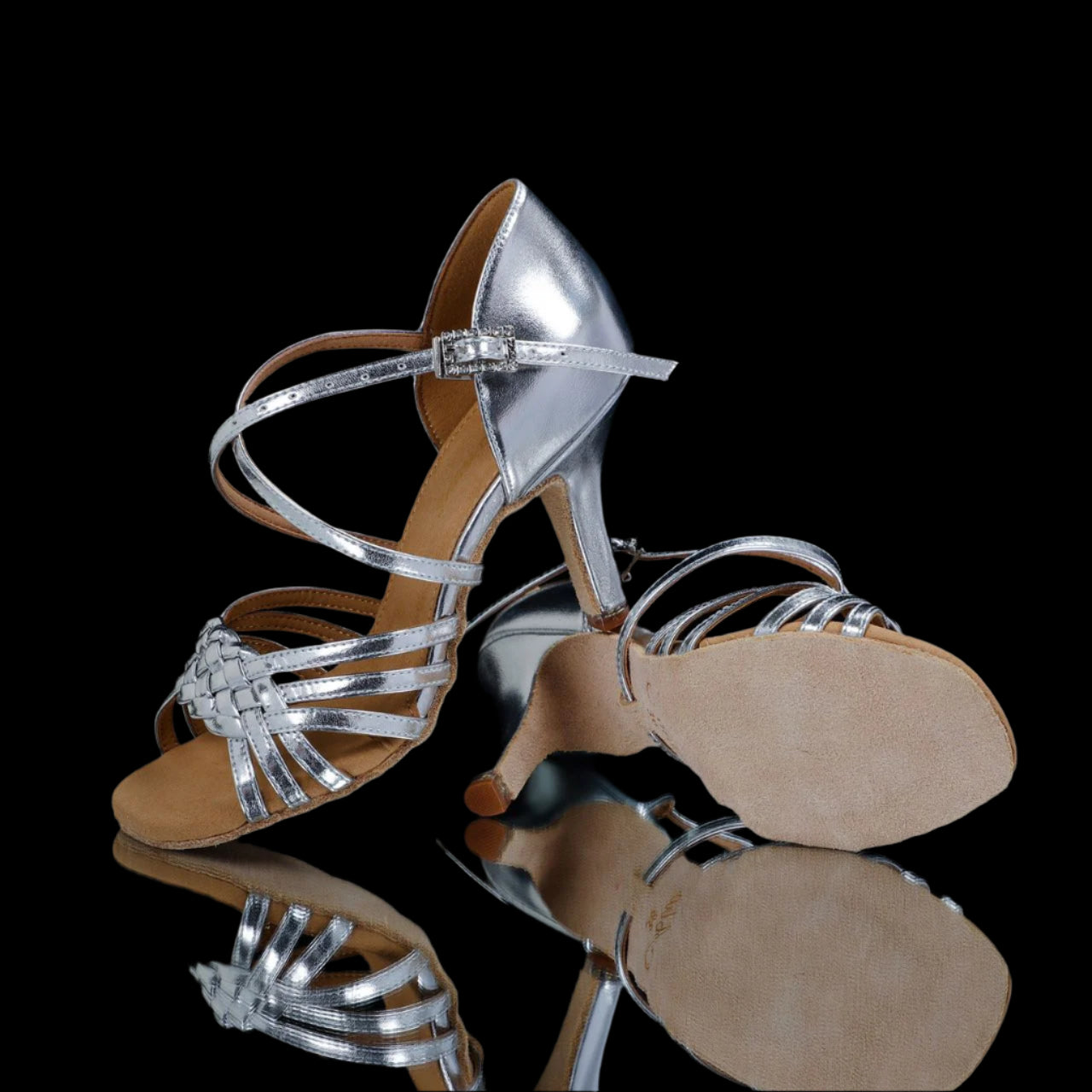 MINEJAS.L100 Shinning Leather Women’s Silver Latin Dance Shoes
