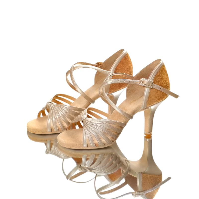 ALW.L050FE Women’s Champagne Leather Latin Dance Shoes with Suede Heel