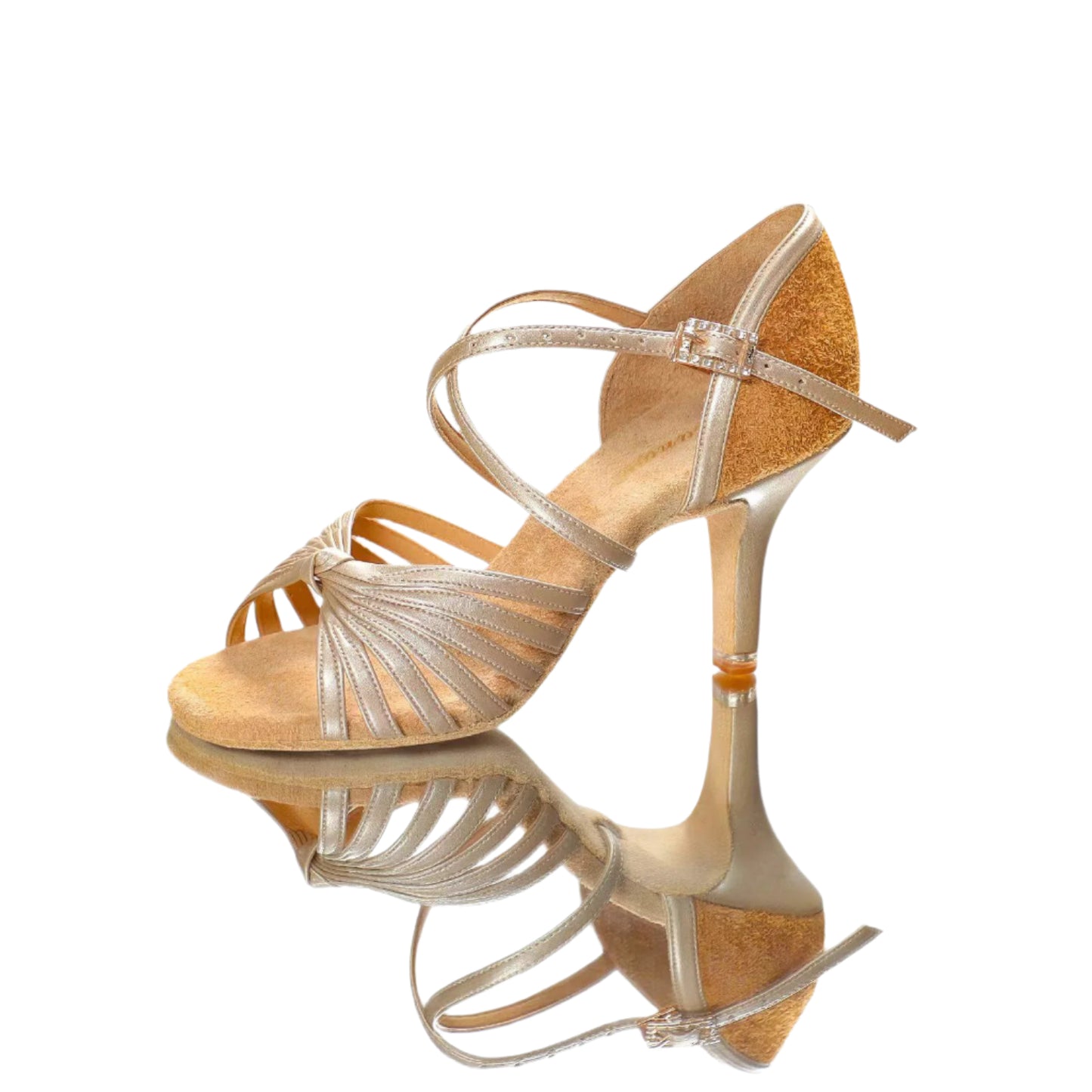 ALW.L050FE Women’s Champagne Leather Latin Dance Shoes with Suede Heel