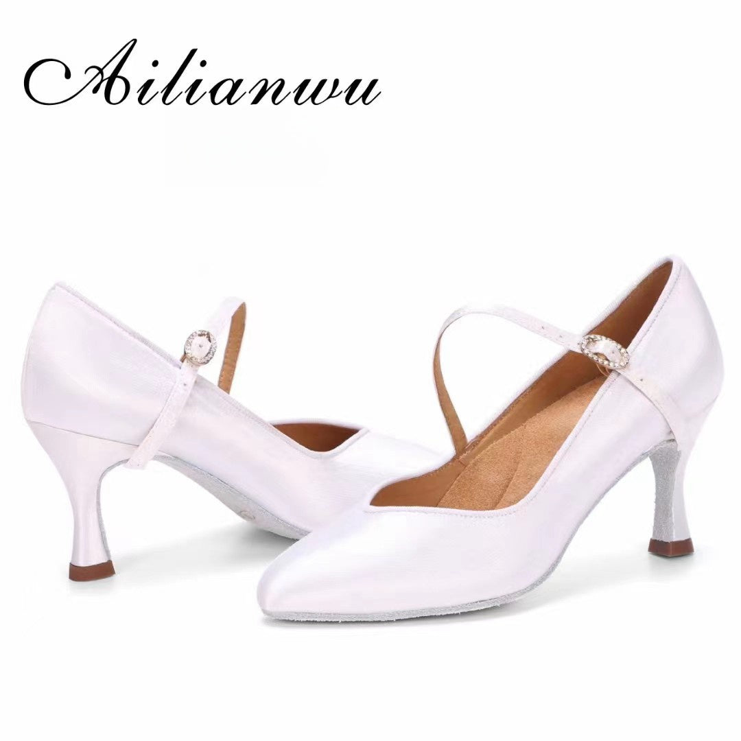 AILIANWU.B003FE LADIES WHITE SATIN BALLROOM DANCESHOES