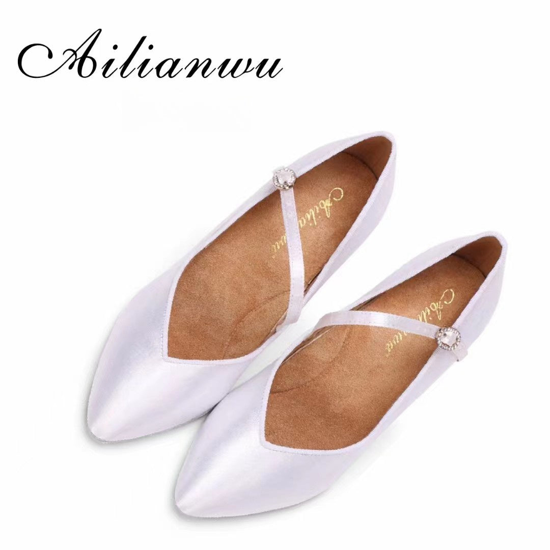 AILIANWU.B003FE LADIES WHITE SATIN BALLROOM DANCESHOES