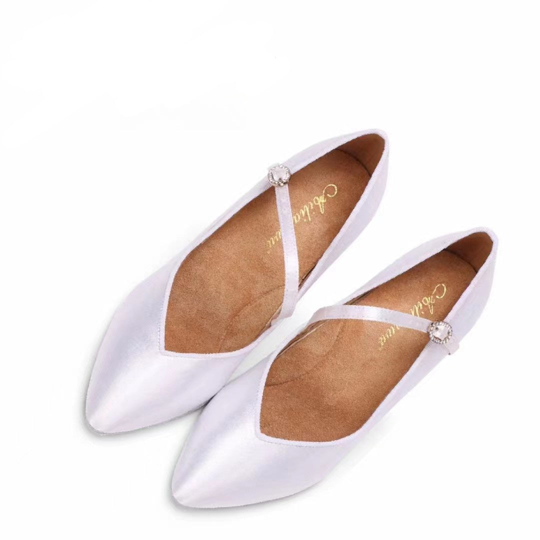 MINEJAS.B003FE LADIES V-shape WHITE SATIN BALLROOM SHOES – Customizable Fit & Style